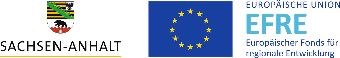Logo EFRE Wappen von Sachsen-Anhalt und Logo EFRE